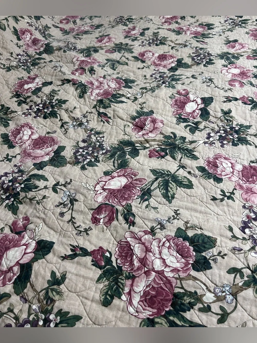 Pottery Barn Adelise Floral Cotton/Linen Reversible Quilt Full/Queen READ